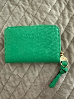 Longchamp Emerald Green Leather Zip Card Pouch